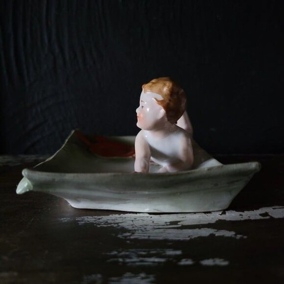 Antique Pin Dish Baby Swimming German Bisque Circa 1900, Antique Trinket Dish - Picture 6 of 10
